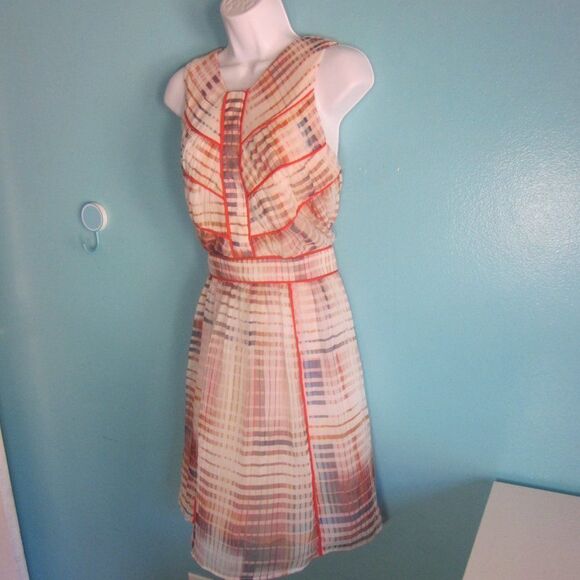 Adelyn Rae Womens Size L Summer Sleeveless Short Dress Cream & Orange Rear Zip - Picture 10 of 11